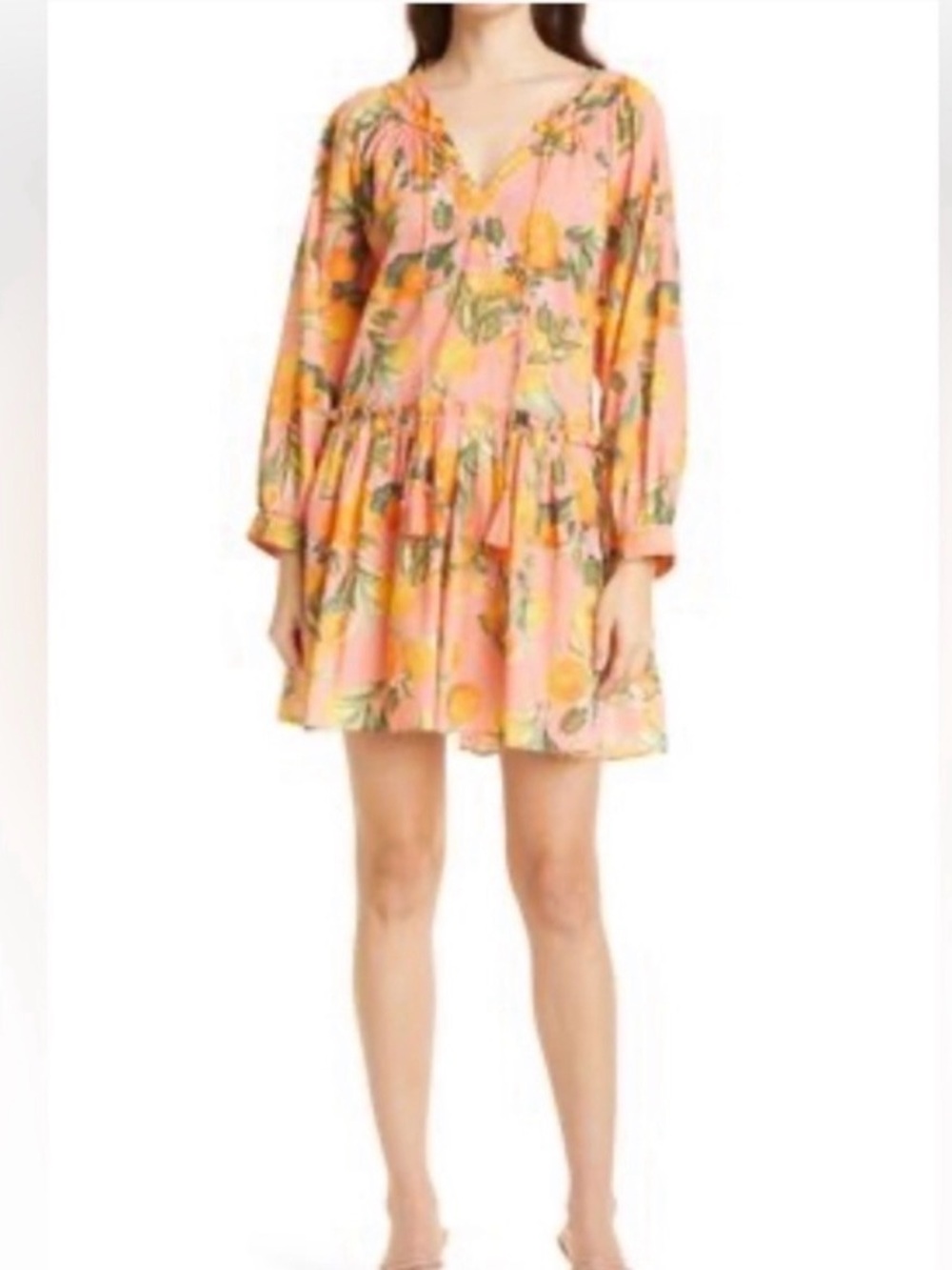 Cara Cara Cute Peach Orange Pattern 100% Cotton Babydoll Dress size M - Picture 2 of 8